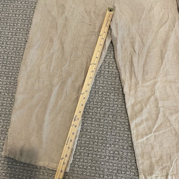 Heaven Pants Womens Medium 100% Linen Wide Leg Beige Pull On Cropped Ankle High - Picture 7 of 7